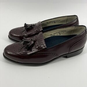Vtg NOS Florsheim Men's 10D wine Leather Tasseled Wingtip Slip-On Loafers 602065